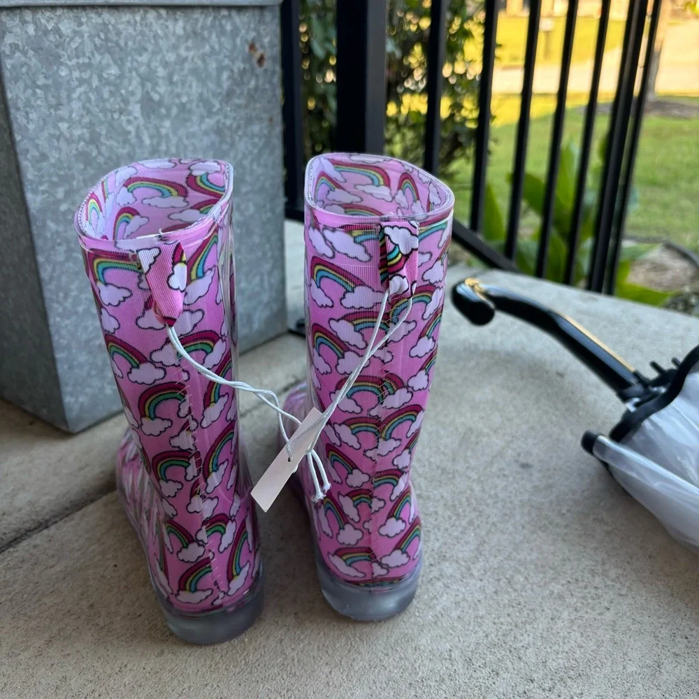 Capelli Girls Glitter Waterproof Rain Boots for Girls Sparkle Rainbow